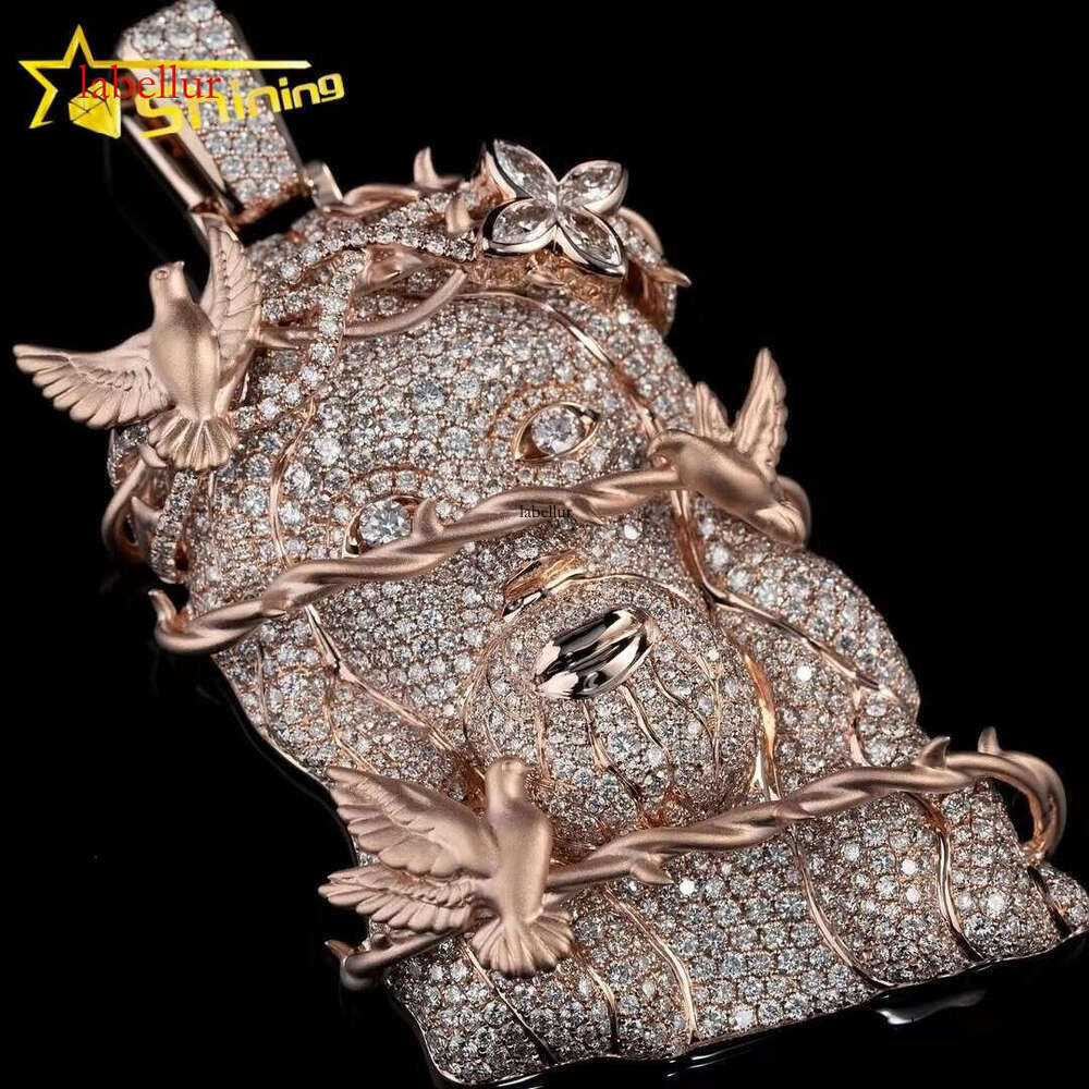 3inch High Complete Iced VVS Silicon Rose Gold Plated Jesus Pendant, with Thorn Bird