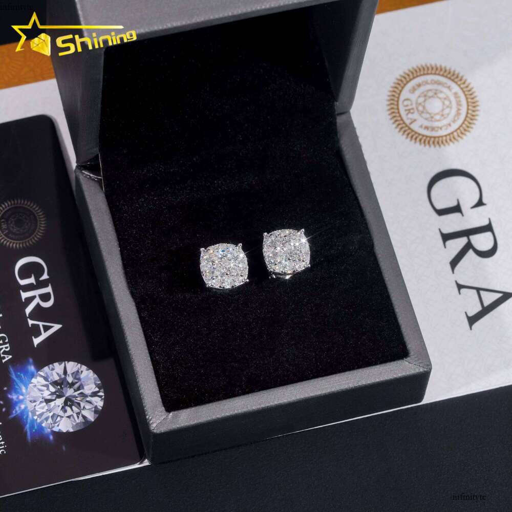 New Pass Tester GRA Certified Stocks VVS Dia Sterling Sier Hip Hop Jewelry Moissanite Stud Earrings for Men