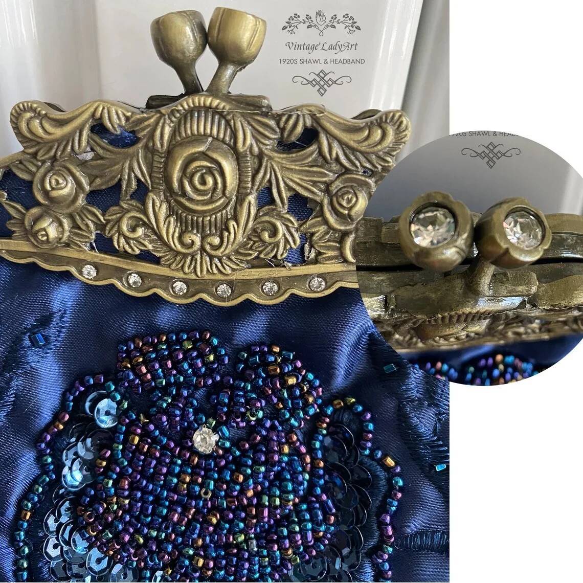 Lost in Vintage Evening Handbag Beaded Pattern Gold Rose FramClutch Purse with the 2 Detachable Removalbe Shoulder Chain Party