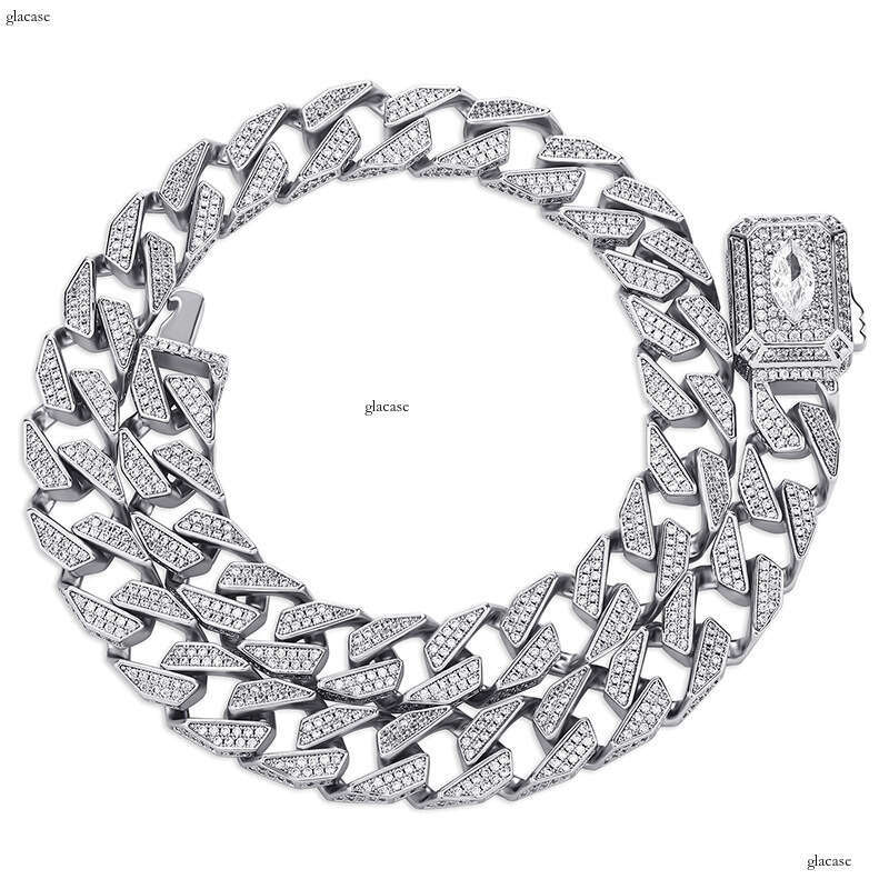 New 13MM Sterling Silver Gold-Plated Jewelry Spring Clasp Trapezoidal Cuban Necklace
