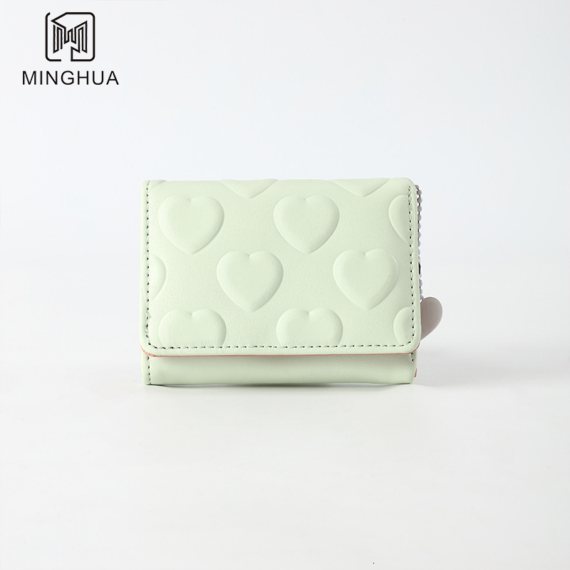 New Women's Wallet Luxury Bag Short Style Solid Color Card Holder Multi-card Slot Heart Pattern Simple Cross-border Cute Coin Purse Wholesale