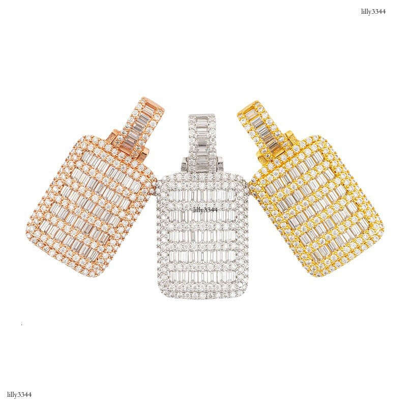 Ins Hot-Selling Hip-Hop Personality Iced Out VVS Rectangular Full Inlaid D Color Moissanite Necklace Pendant