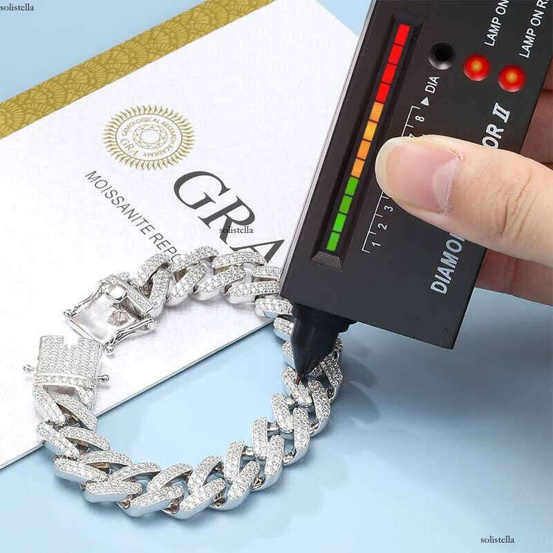 Hot Selling 14mm Cuban Link Iced Out Miami Gold Plated Hip Hop Full Moissanite Prong Dia Bracelet for Men Women