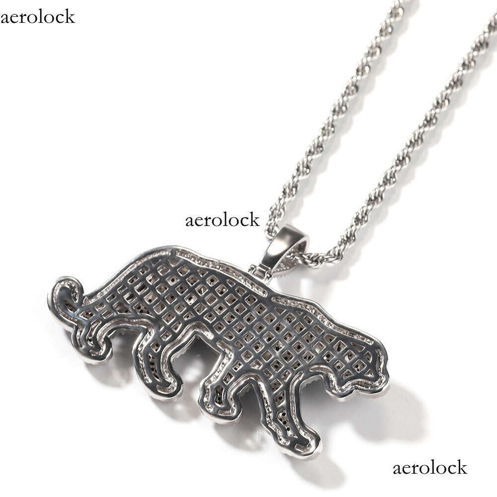 New Black Dia-Encrusted Leopard Pendant Jewelry Men's American Fashion Hip-Hop Sterling Silver Material Animal Necklace