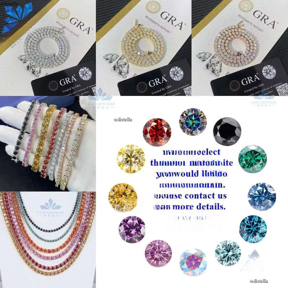 Iced Out Hip Hop Fine Jewelry Necklaces Sterling Sier VVS1 Dia Moissanite Tennis Chain Necklace 2mm 3mm 4mm Dropshipping