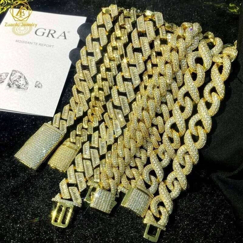Fine Jewelry Hip Hop Iced Out 14k Gold Plated Miami Link 12mm 2 Rows Thick Solid Sier Vvs Moissanite Cuban Chain