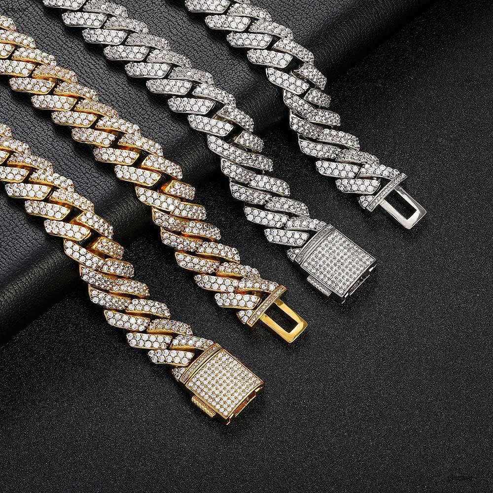 Hip Hop Moissanite chain 15mm Flip Clasp Double Row Full Dia Rhombus Cuban Chain Men's Necklace Jewelry