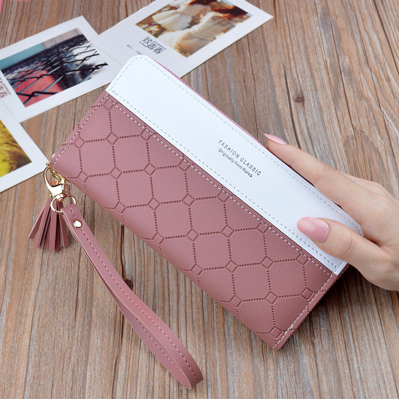 New Women's Clutch Bag Long Zipper Tassel Korean Style Luxury Bag Color Block Plaid Large Capacity Wallet Phone Bag