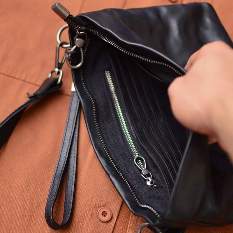 AETOO Pleated Craft Handcrafted Retro casual multi-functional crossbody Bag Hold Mobile Phone unisex leather wrist bag