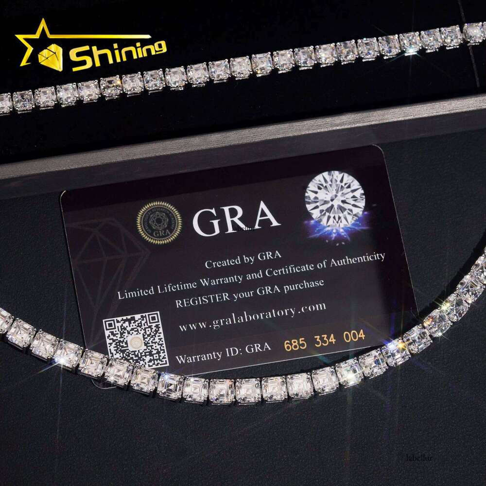 New Stocks Sier Rhodium Plated Men Women Tennis Hip Hop 5mm 6mm Asscher Cut Moissanite Dia Bracelet