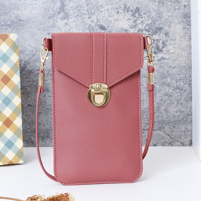 2025 New Luxury Bag Women's Trendy Lock Buckle Crossbody PU Leather Touchscreen Phone Wallet Retro Student Buckle Small Wallet