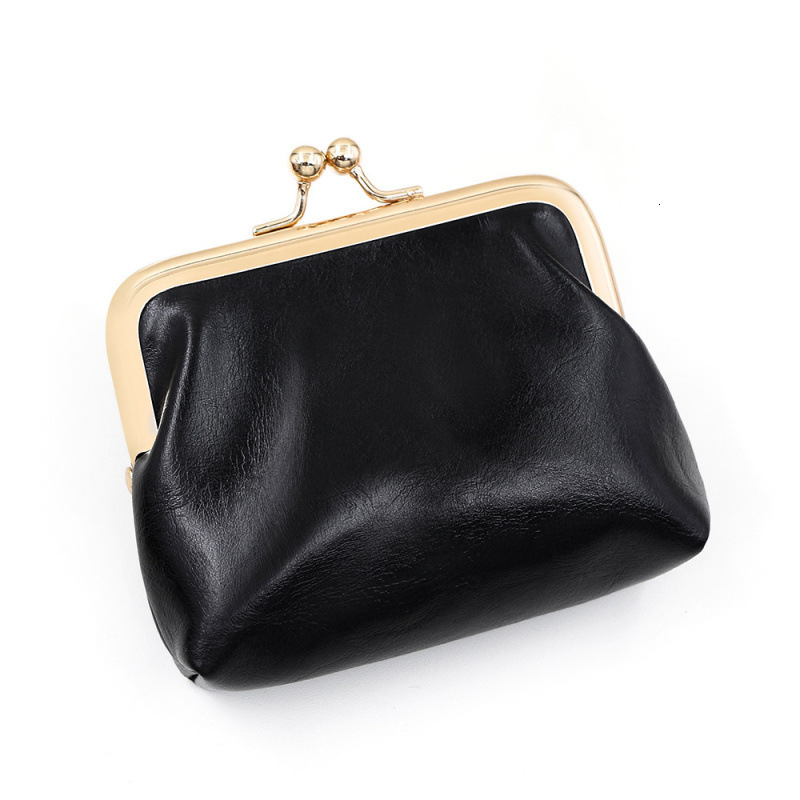 Vintage Oil Leather Iron Clip Exquisite Coin Purse Large Capacity Lipstick Bag Luxury Bag Candy Color Mini Clutch Coin Bag Earphone Bag
