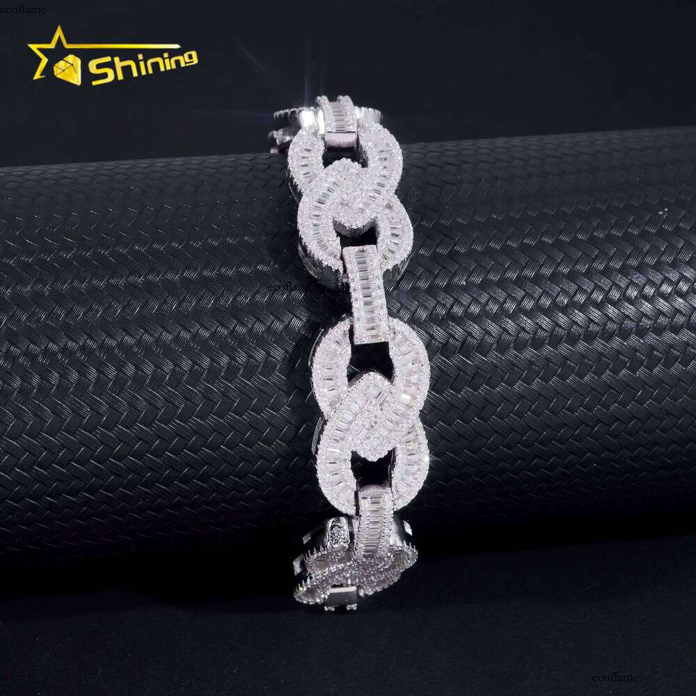GRA Verified Cross Franco Design 15mm Sier White Gold Jewelry Iced Out VVS Baguette Moissanite Infinity Cuban Bracelet