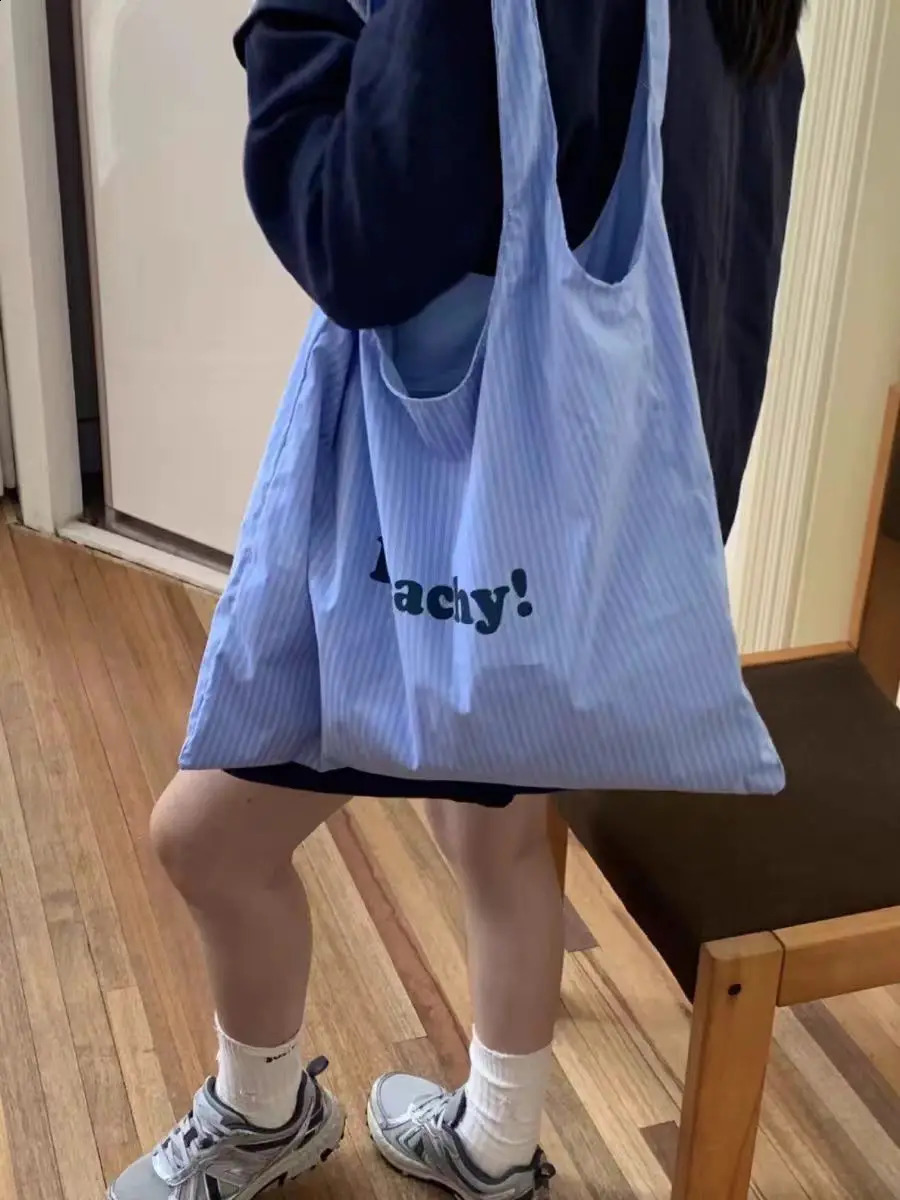 JIAERDI Stripe Blue Large Capacity Canvas Bag For Women Summer Tote Bag Female Korean Style Y2k Handbag Bolsos De Mujer 250809
