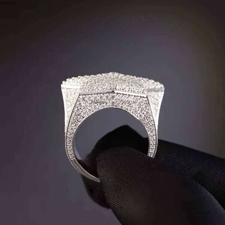 RTS Hip Hop Fine Jewelry Sterling Sier Gold Plated Ice Out Moissanite Cuban Men Star Ring