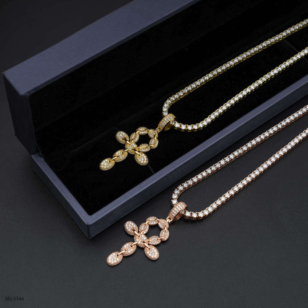 Hot Selling Full Sterling Silver Inlaid 5A Moissanite chain Cross Personality Hip Hop Jewelry Unisex Accessories Necklace Pendant