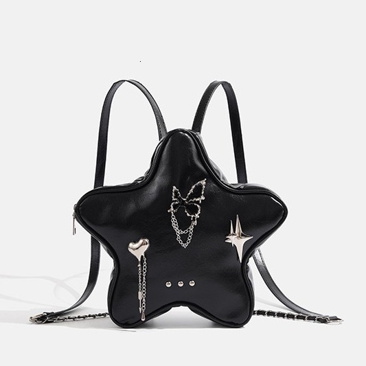 Five-Pointed Star Metal Butterfly Heart Pendant Black Chain Backpack ddmymoon