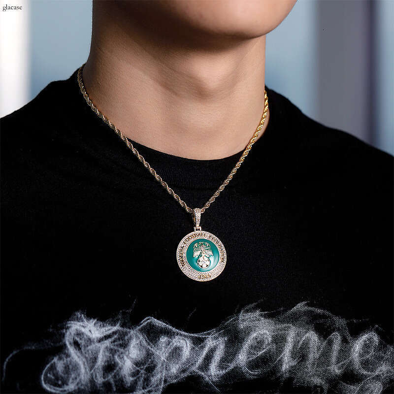 Hip-Hop Fashion Accessories Nigerian Football Sports Commemorative Pendant Colorful Enamel Moissanite chain Necklace