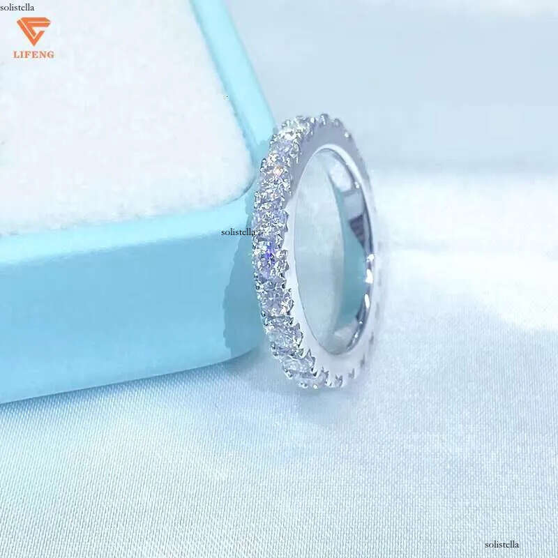 Wholesale Sparking Vvs Moissanite Dia Ring Round Cut Sier Hip Hop Jewelry Engagement Wedding Rings