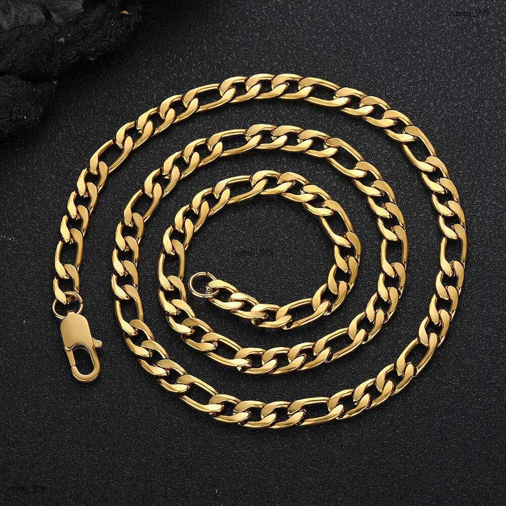 Titanium Japanese Style Buckle Figaro Chain Sterling Silver Men's Hip Hop Gold Necklace