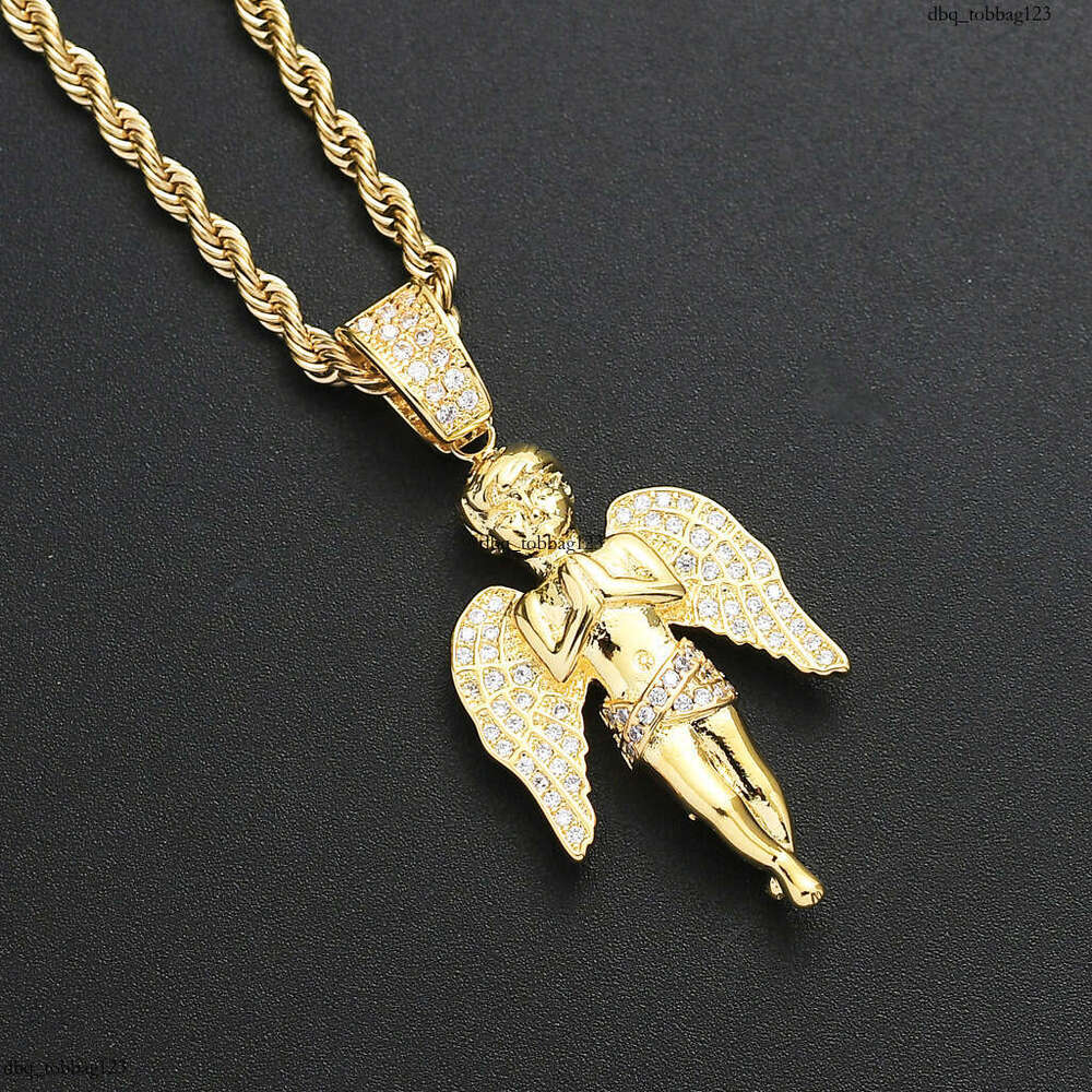 Double Fist Angel Pendant Gold Micro Paved Moissanite chain Hip Hop Punk Men's Necklace