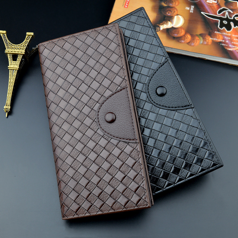 New Men's Wallet Long Style Retro Woven Pattern Large Capacity Designer Bag Luxury Bag Multi-card Slot Fashion Leather Wallet Suit Bag