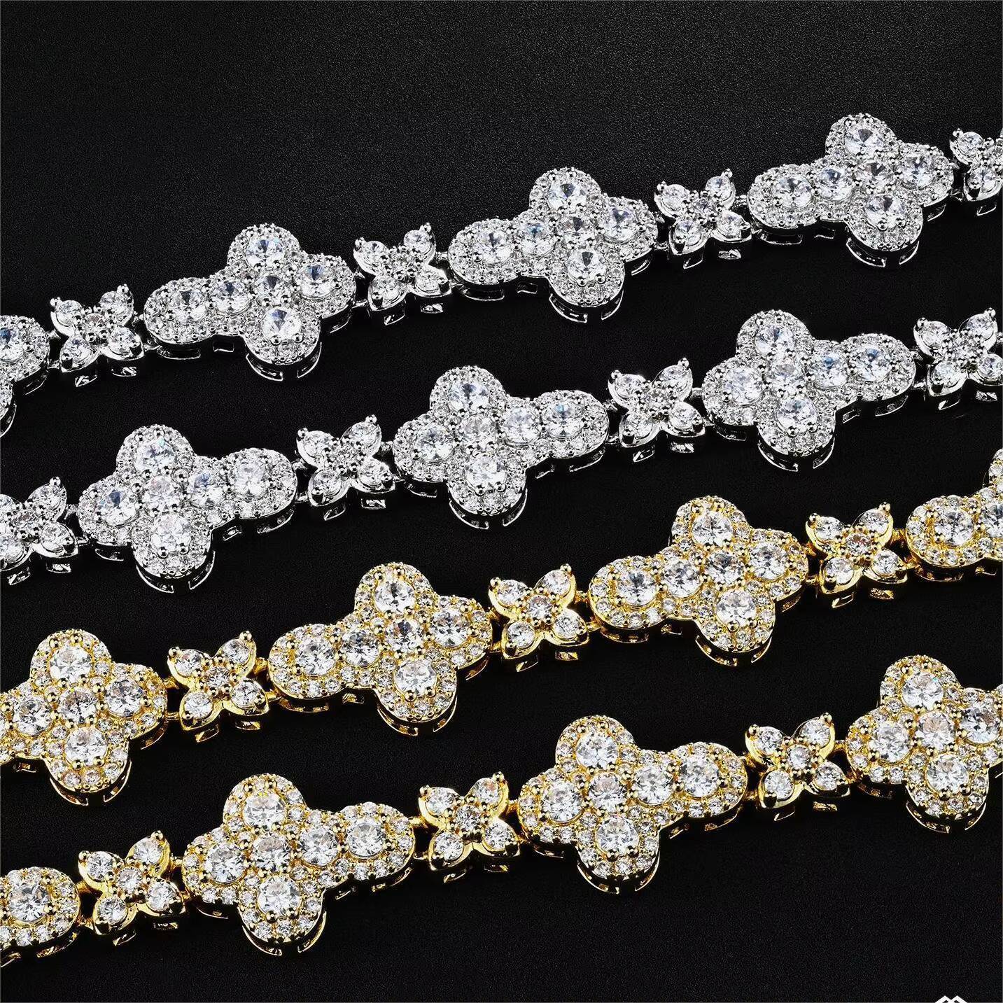 Fashion White Gold 10mm 13mm 925 Sterling Silver VVS Moissanite Diamond Iced Star Cross Link Chain Necklace Moissanite Necklaces