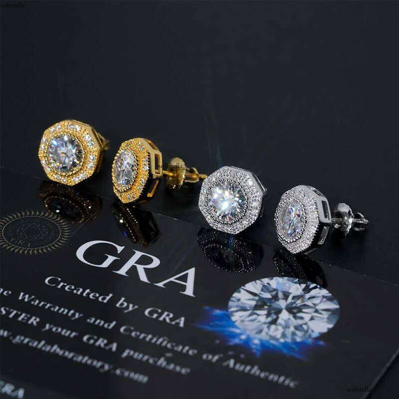 INS moissanite main stone 6mm sier plated real gold unisex earrings