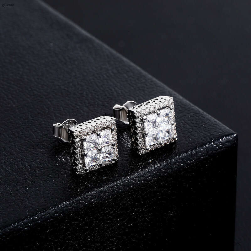 Hot Selling Square Zircon Sier Needle Earrings for Men and Women, Personalized Simple Fashion Accessories