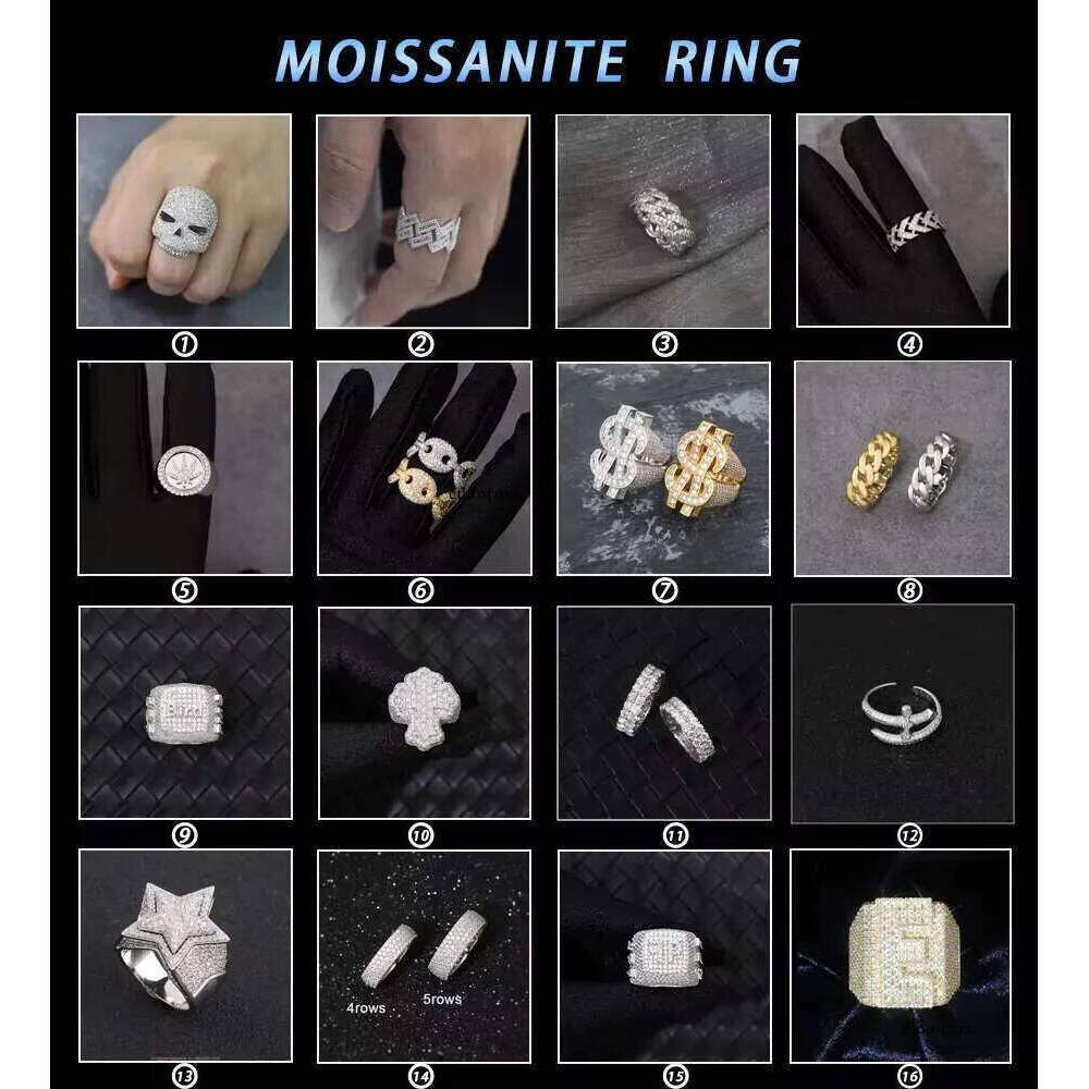 RTS Hip Hop Fine Jewelry Sterling Sier Gold Plated Ice Out Moissanite Cuban Men Star Ring