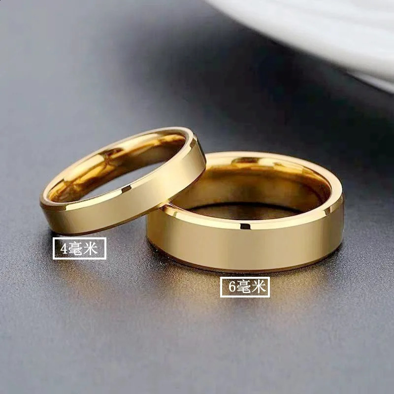 RAMOS Smooth Stainless Steel Couple Rings Gold colour Simple 4MM 6MM Women Men Lovers Wedding Jewelry Engagement Gifts 250805