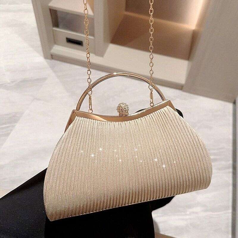 Pleated Evening Handbag Women Top Handle Glitter Day Clutch Ladies Wedding Dinner Dressed Clip Bag Dia Party Wallet