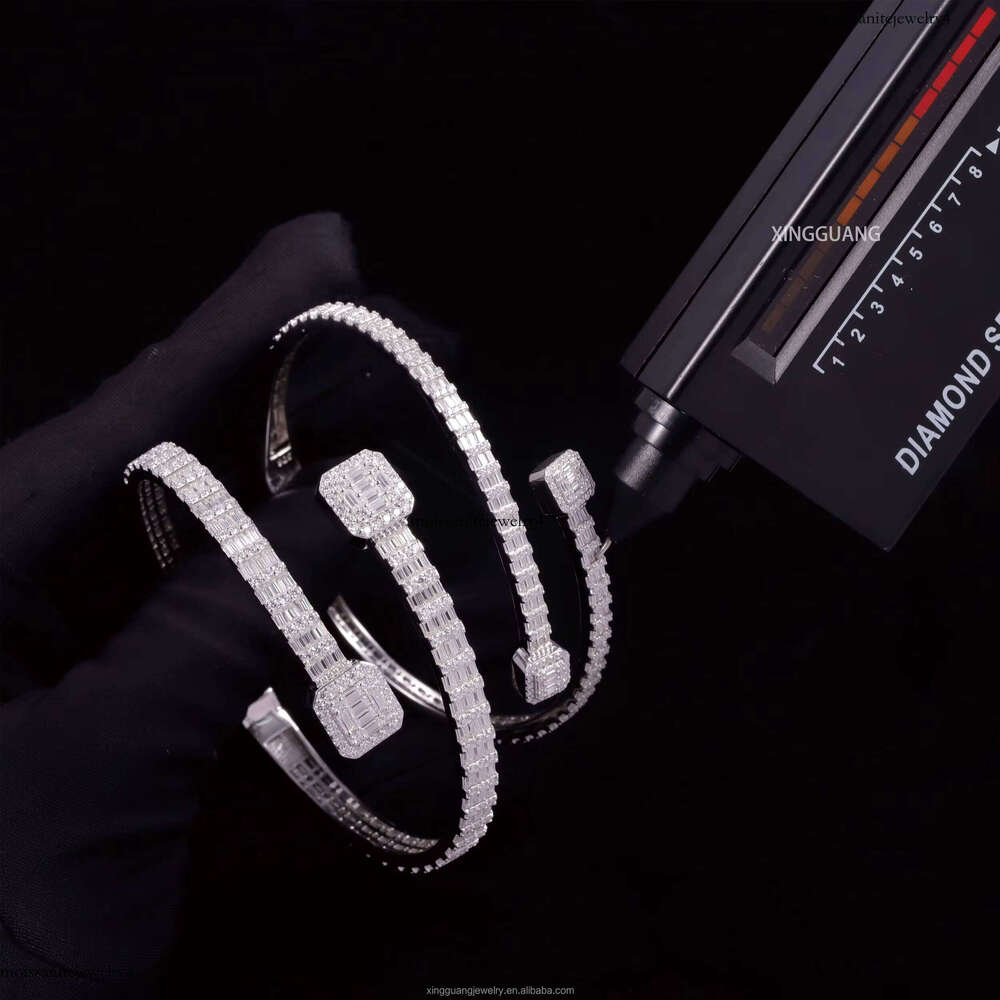 XG Square Iced Out Cuban Bangles Sier Plated Gold Vvs Moissanite Bracelets