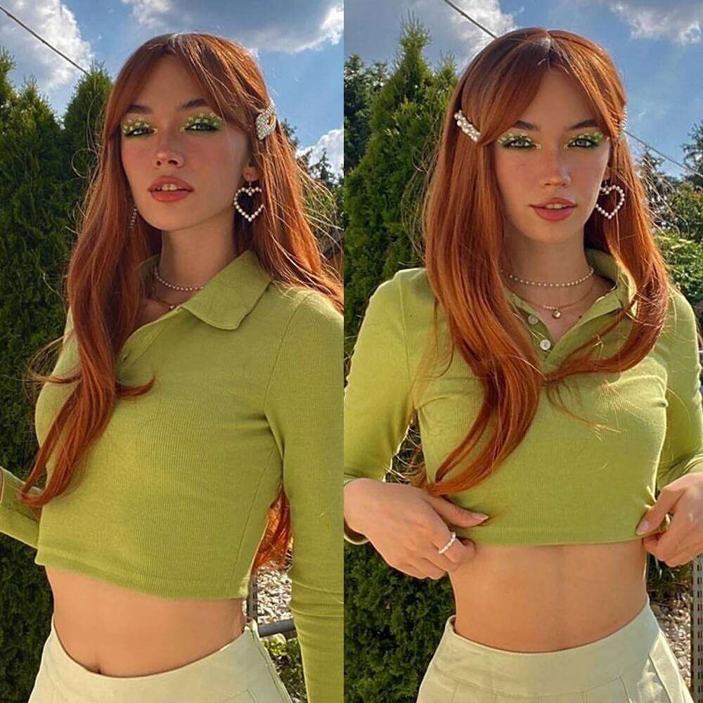 GEMMA Red Brown Copper Ginger Long Straight Synthetic for Women Natural Wave Wigs with Bangs Heat Resistant Cosplay Hair