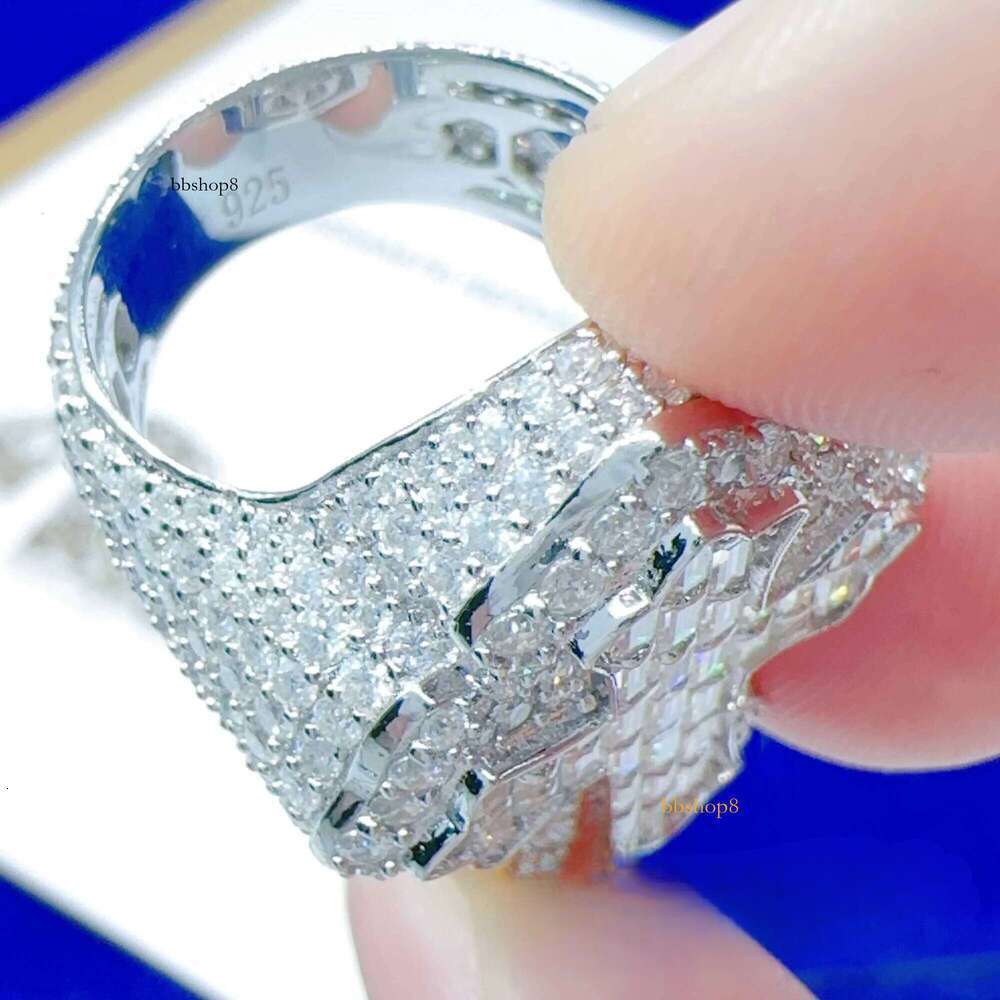 Iced Out Sterling Sier Hip Hop Moissanite Ring Men Custom Cross Finger Rings