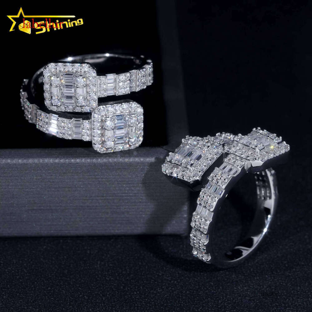 Gold-Plated Classic Silver Hip-Hop Jewelry Style Baguette VVS Moissanite Men's Ring