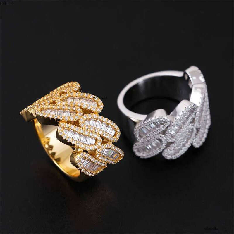 New Hip Hop Sier Set D-Color Ladder Square Mozambique Ring for Men and Women in Ins Fashion Trend Full Dia