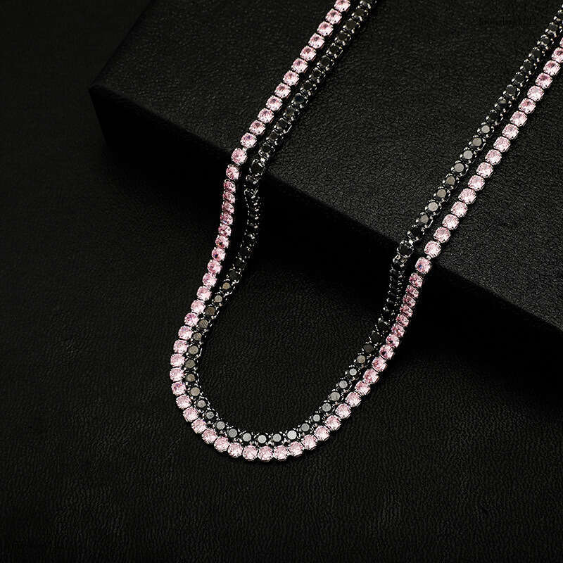 New Colorful Tennis Chain Hip-Hop Full Dia Necklace Spring Clasp Jewelry