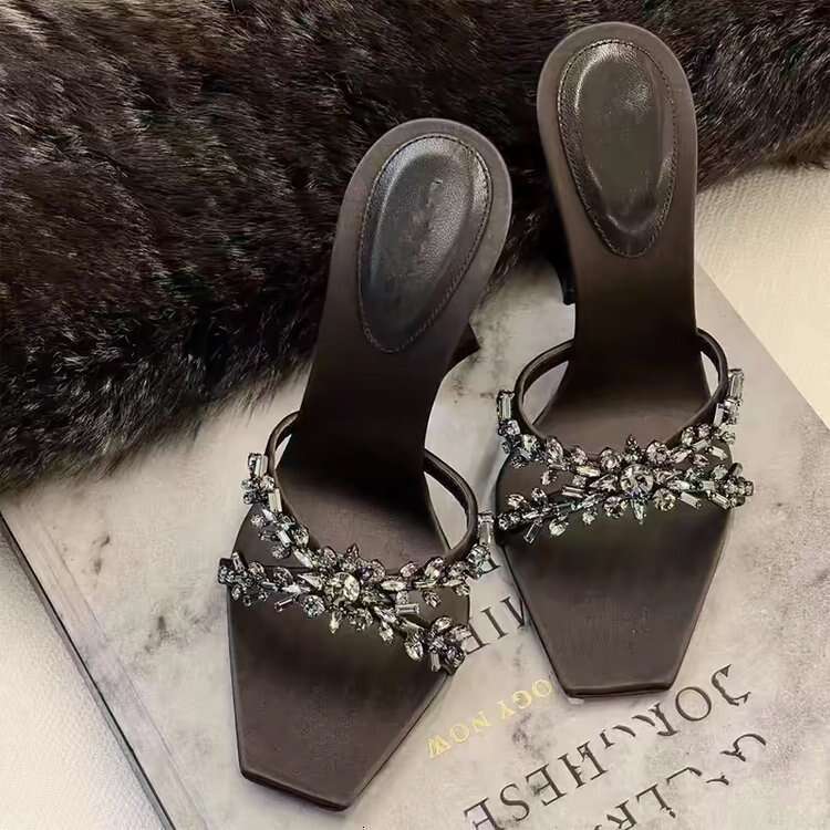 35-43 Plus Size 2025 Spring New Women's Designer shoes Shoe Square Toe Cross Rhinestone Satin Sandals Thin High Heel Elegant