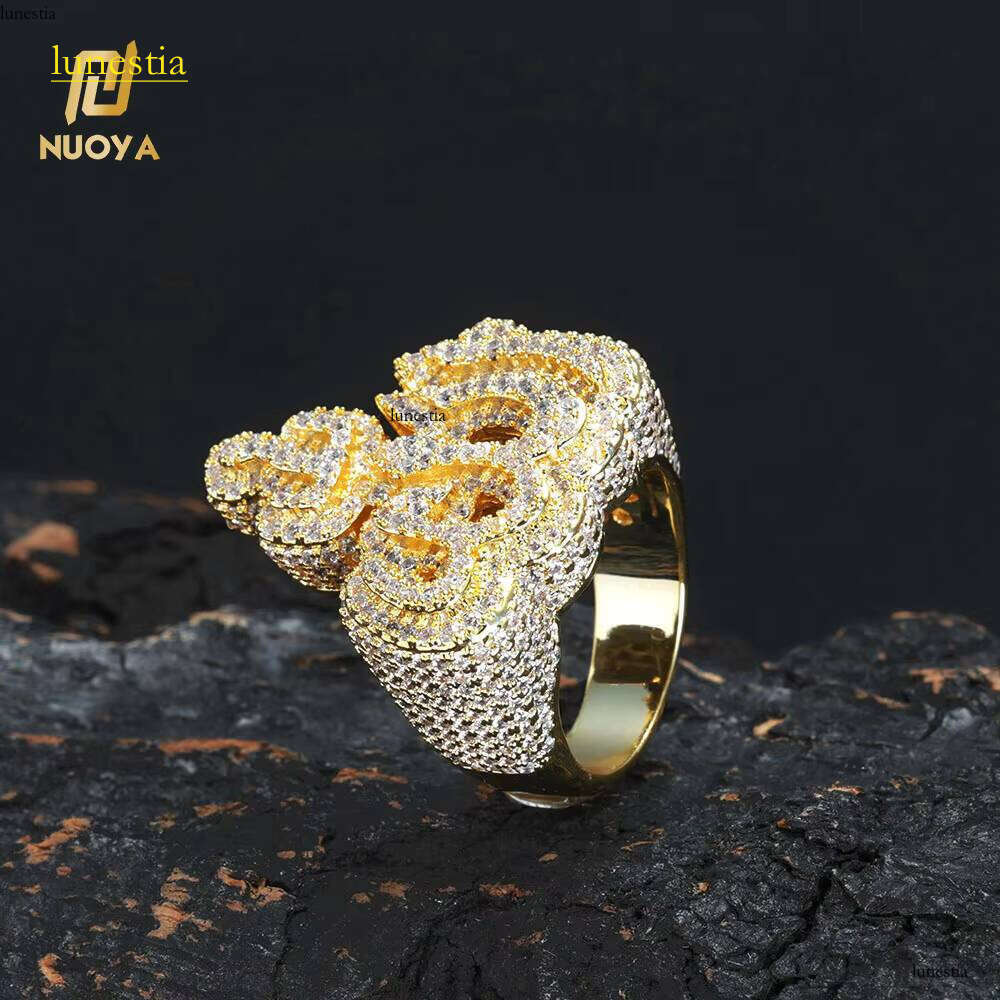 NUOYA New Design Iced Out Dia Allah Hip Hop Jewelry Fashion Sier Gold Plated Fire Ring for Men Women