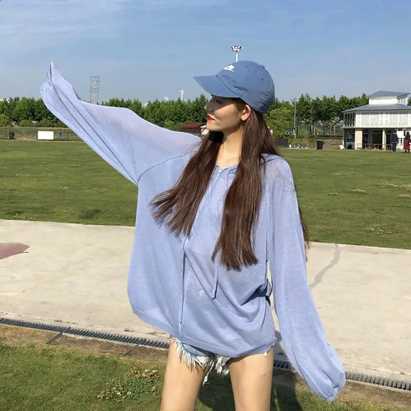 Summer Hooded Sun Protection Clothing Womens Casual Zipper Ultrathin Lightweight Jacket Loose Top Female 250809