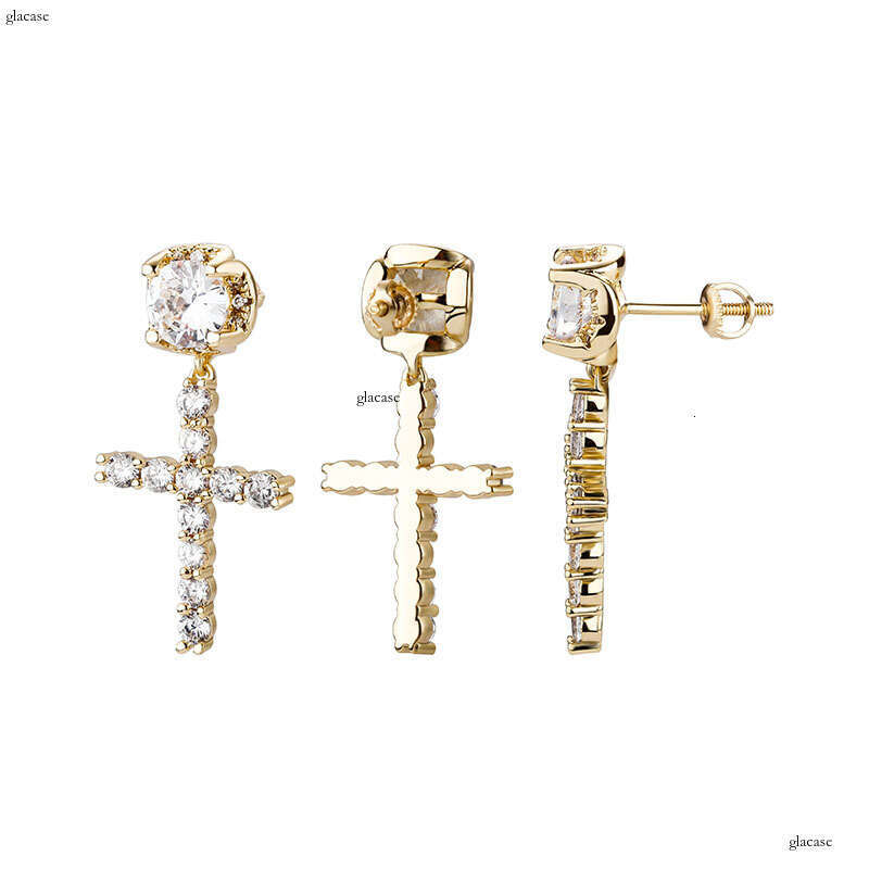 INS Hip-Hop Large Zircon CrosIced Out VVS Needle Earrings Unisex Personality Simple Ear Jewelry