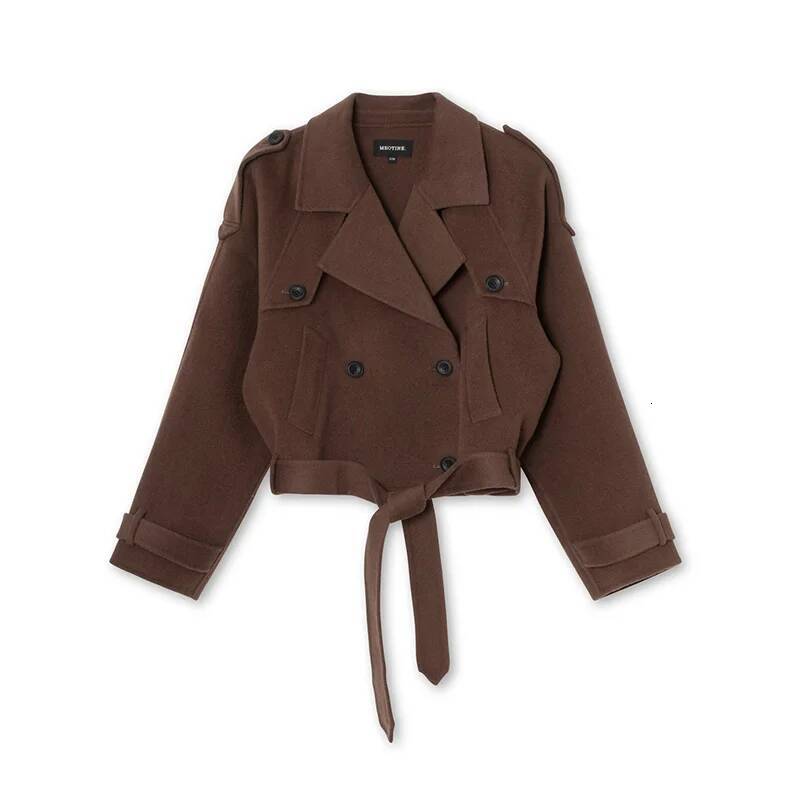 Women Casual Retro Woolen Blend Turn-Down Collar Solid Jacket Fashion Slim Coat 2024 Autumn Winter New Lady Outerwear