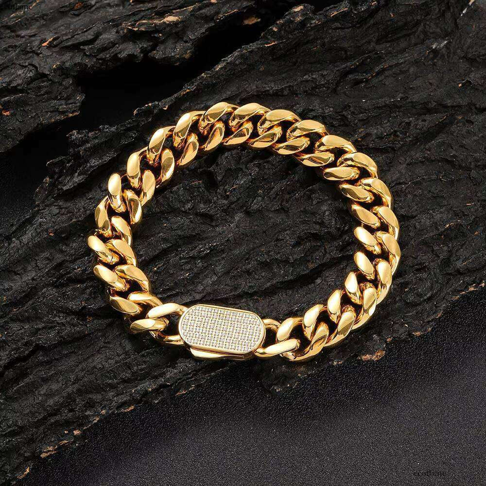 Miami Link Chain Bracelet Punk Jewelry for Men Sier Iced Clasp Stainless Steel Cuban Bracelets