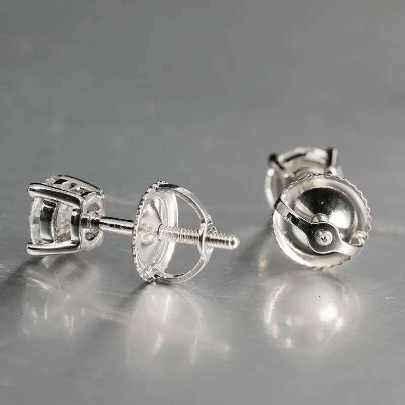 Stud Earrings Color Moissanite VVS1 Clarity Round Dia White Gold S Sterg Sier Screw Back For Women