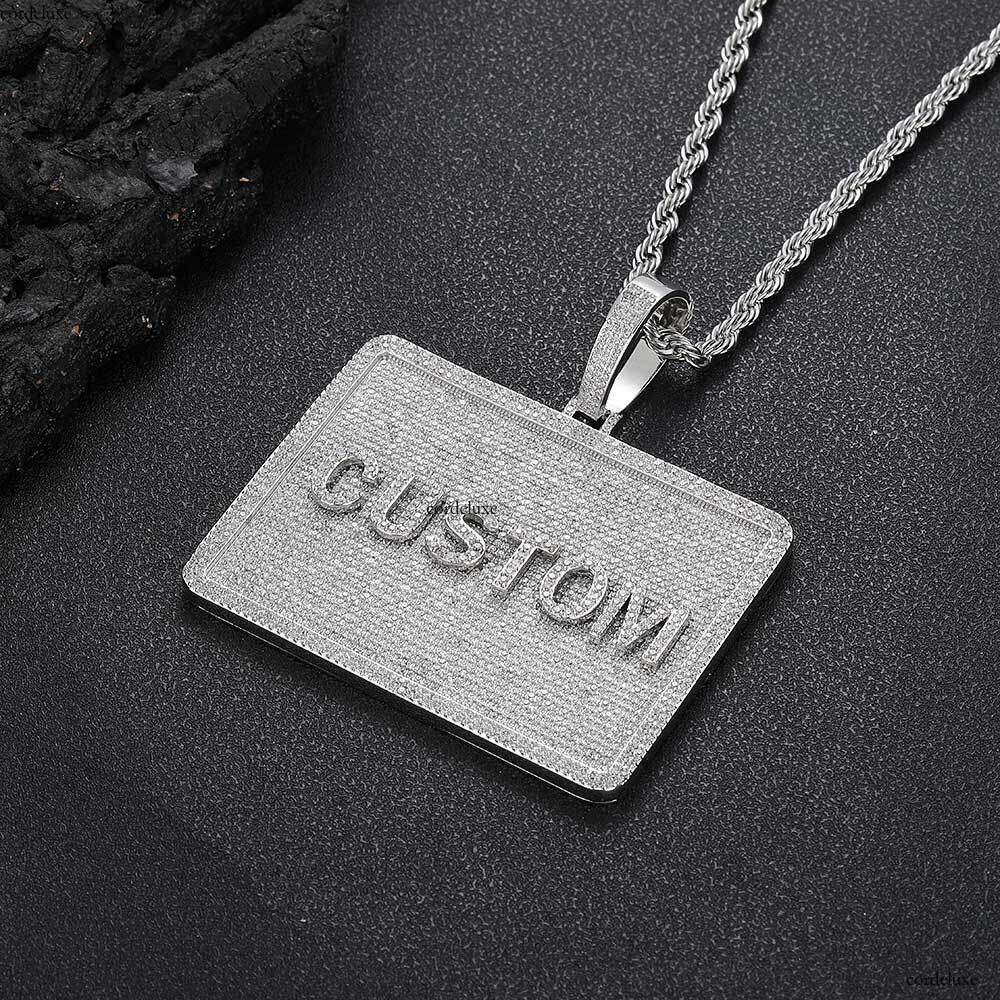 Hip Hop Rectangular Personality Letter Pendant Accessories Moissanite chain Men's Necklace Jewelry