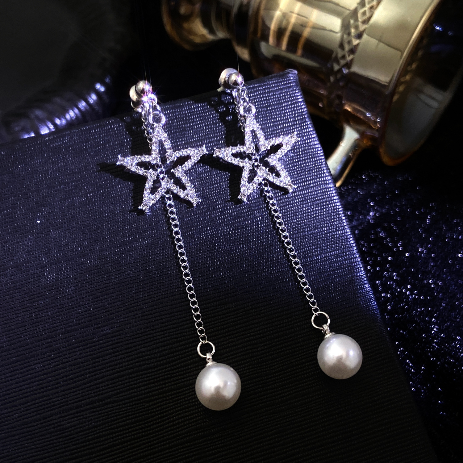 Exquisite Fashion Full Long Tassel Heart-Shaped Star Stud Women's Earrings Light High-End Feel
