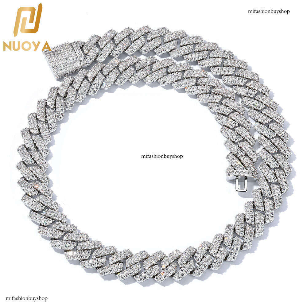 14mm Double Row Moissanite chain Rhombus Cuban Chain Trendy Full Dia Men's Necklace Jewelry