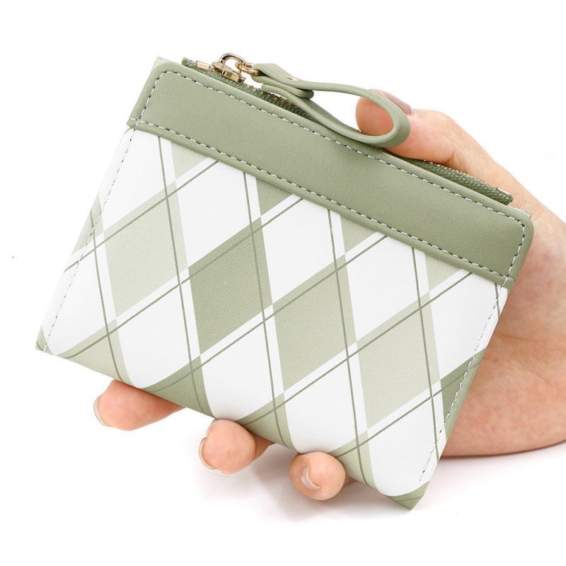 Small Wallet For Women, High-end Feel, Small Foldable Wallet, Short Plaid Luxury Bag Color-block Simple Coin Purse, Clutch Bag, Cross-border