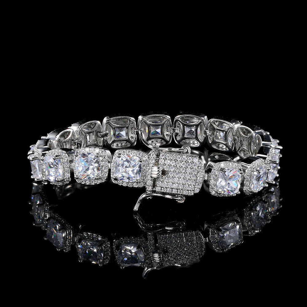 Hot Selling 10mm Clasp Rock Candy Chain Micro Inlaid Zircon Square Dia Personality Trendy Hip Hop Bracelet